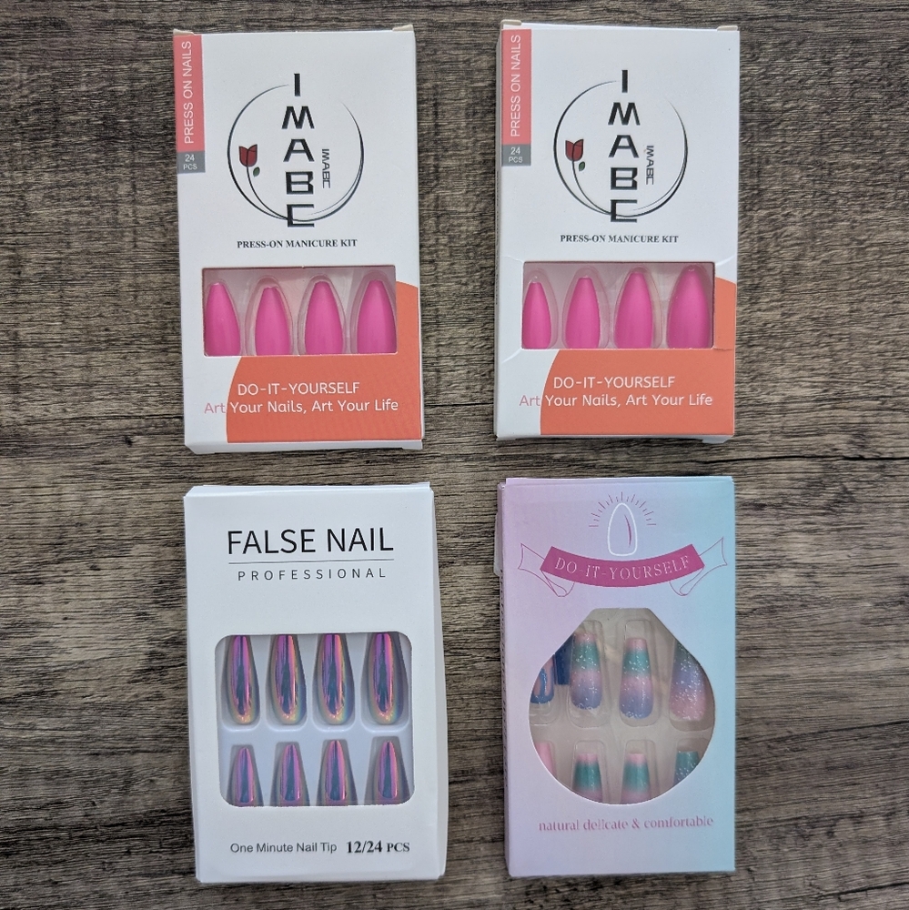 Lot Of 4 IMABC and False Nail Press-On Manicure Kits